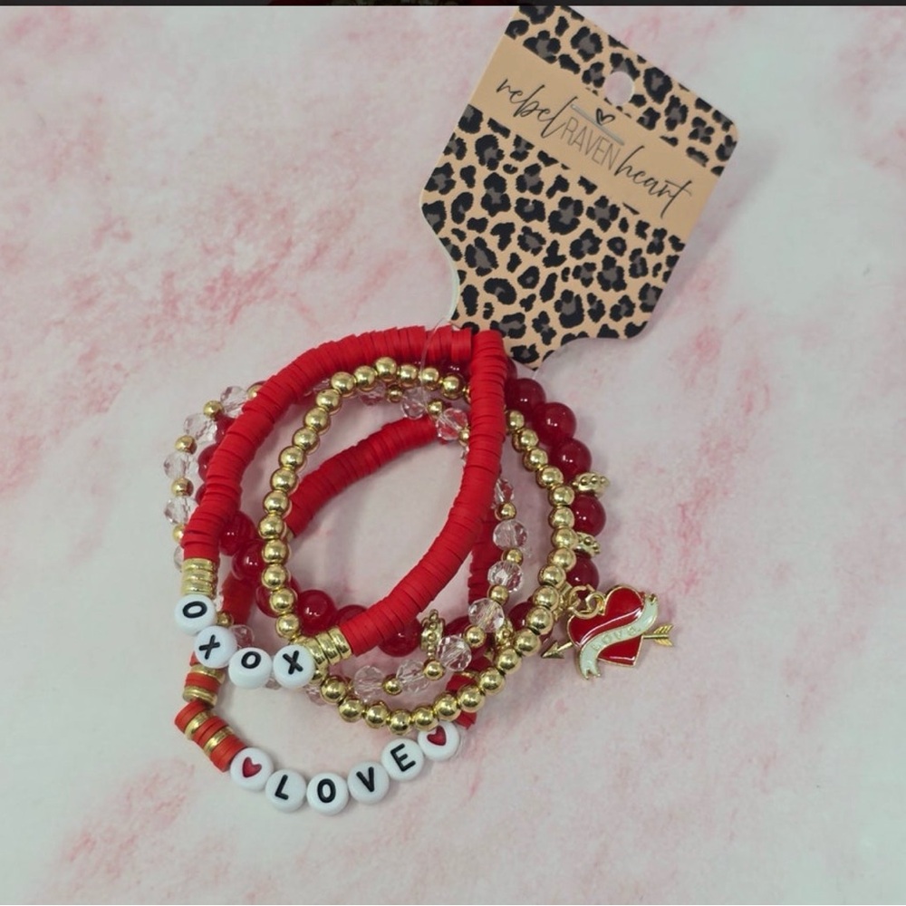 Red and Gold Beaded Bracelet Set by
